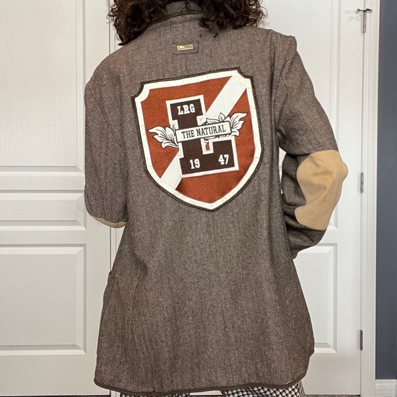 LRG Vintage Style Herringbone Tweed Academia Patch Blazer - Picture 2 of 11